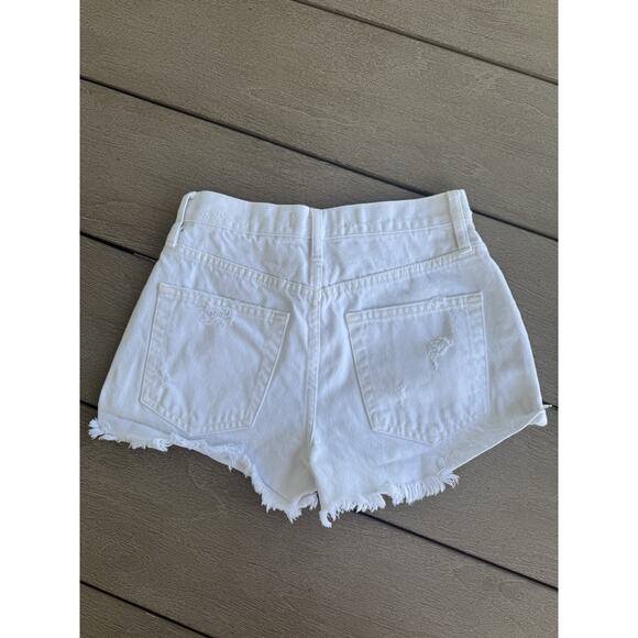 Free People White Denim Lasso Cut Off Shorts High Rise Distressed 24 - Picture 3 of 7